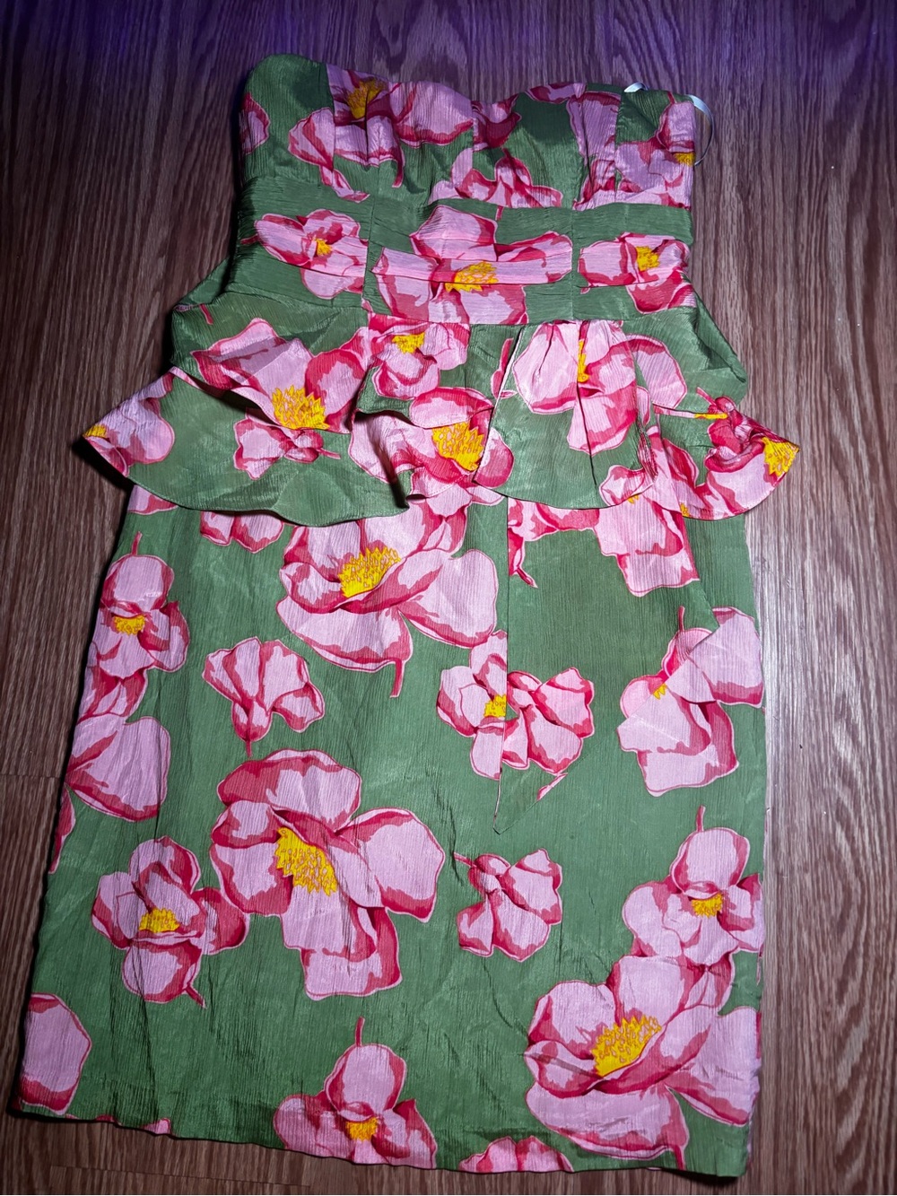 Nanette Lepore Green Strapless Floral Peplum Kids Dress